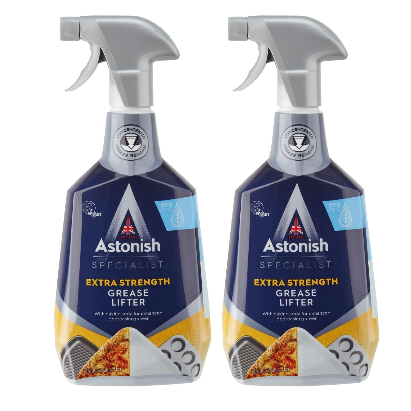 Astonish Specialist Extra Strength Grease Lifter With Baking Soda - No Scrub De-Greaser Formula For Kitchen Surfaces, Trays & Pans - Vegan Cruelty Free Household Cleaning Supplies, 750ml Bottle, 2PK