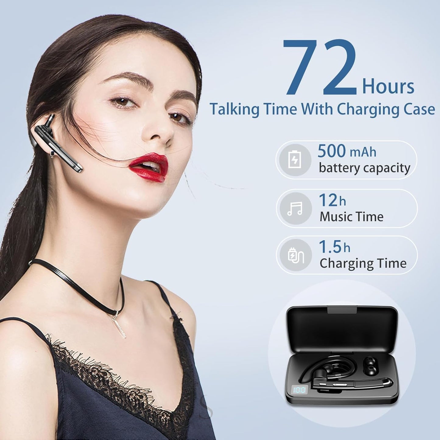 Bluetooth Headset, Wireless Bluetooth Earpiece With Mic Trucker Headset For Phone Case Office Phones Built-In Microphone Headpho