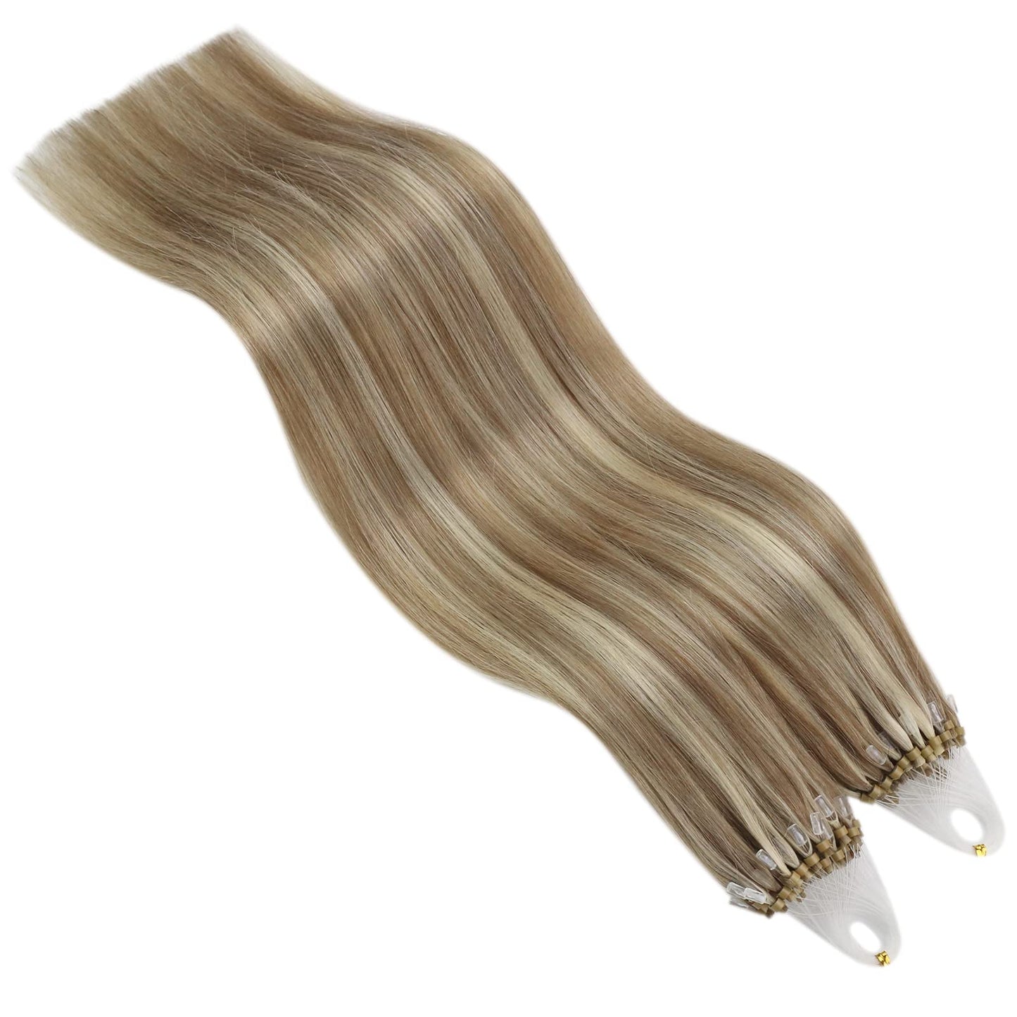 Easyouth Micro Hair Extensions Human Hair Invisible Microlink Hair Extensions Light Brown Highlights Platinum Blonde Micro Bead