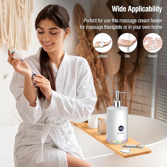 Massage Oil Lotion Warmer, Massage Oil Heater for SPA Massage Therapy and Personal Use, Portable Body Oil Warmer Dispenser with Two Massage Bottles, Adjustable Temperature(86-149°F), White