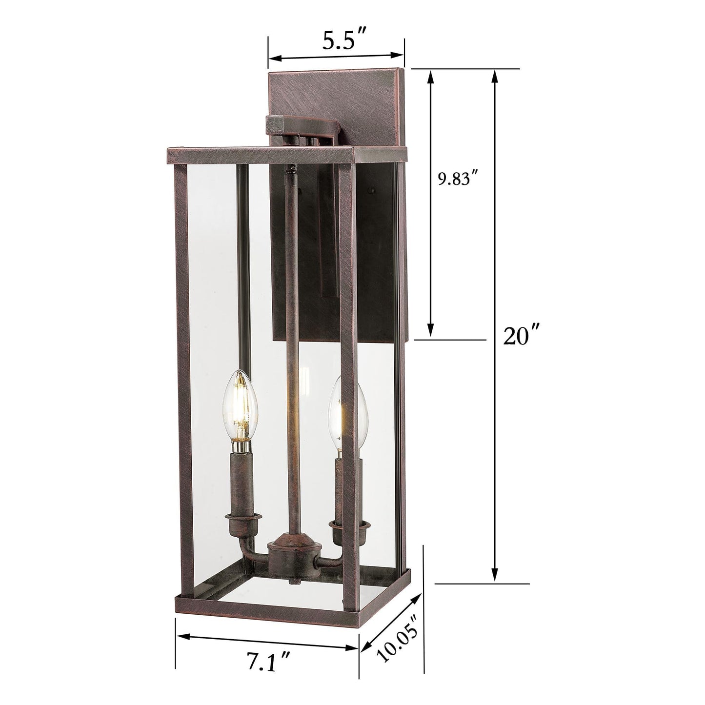 Bestshared Outdoor Wall Sconce Light, 20in Tall, Rust Metal, Model 4176, Clear Glass, Anti-Rust Fixture for Patio and Front Doorway