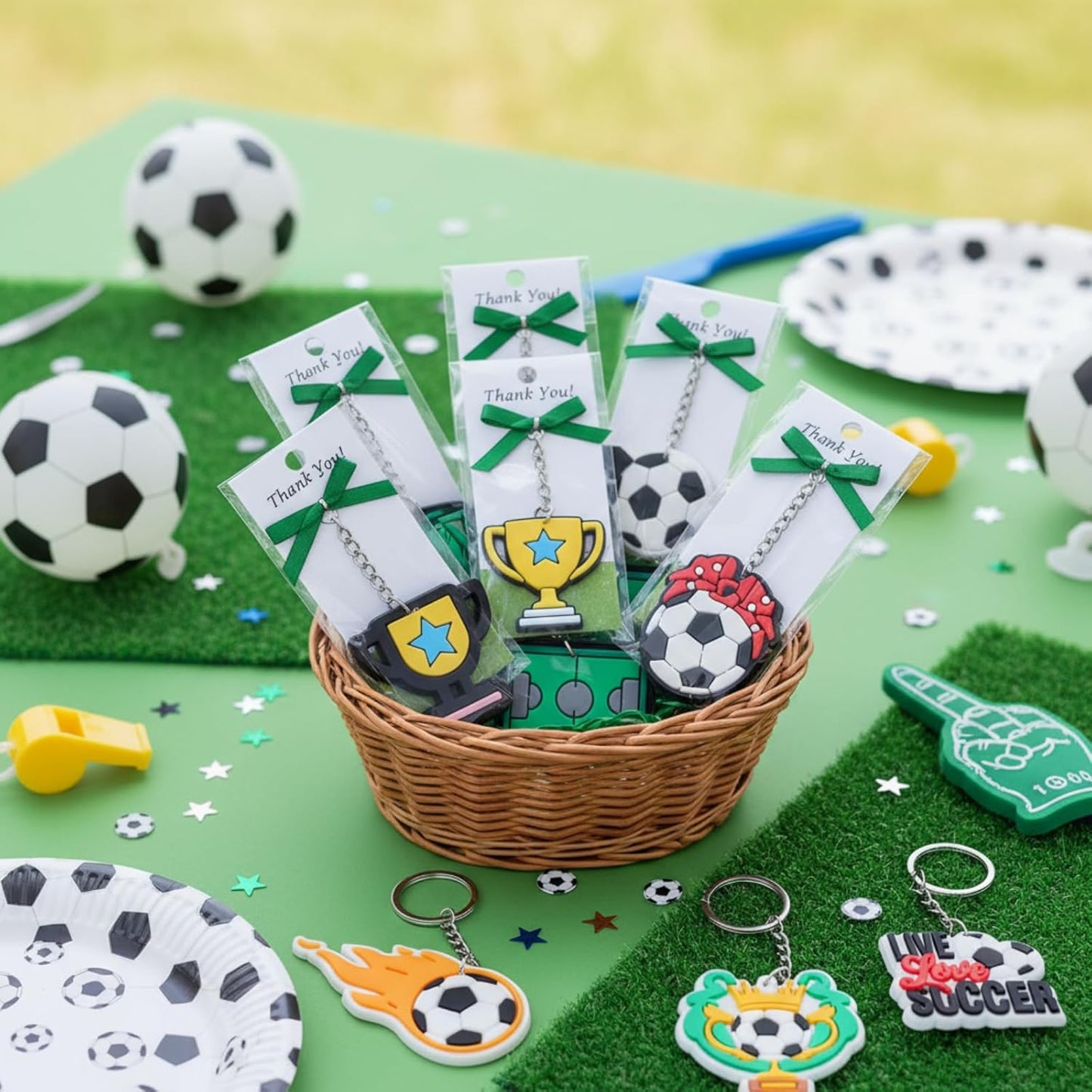 Batiyeer 72 Pack Soccer Keychains Bulk Party Favors Sports Ball Key Chains Funny Keyring Gifts for Birthday Supplies