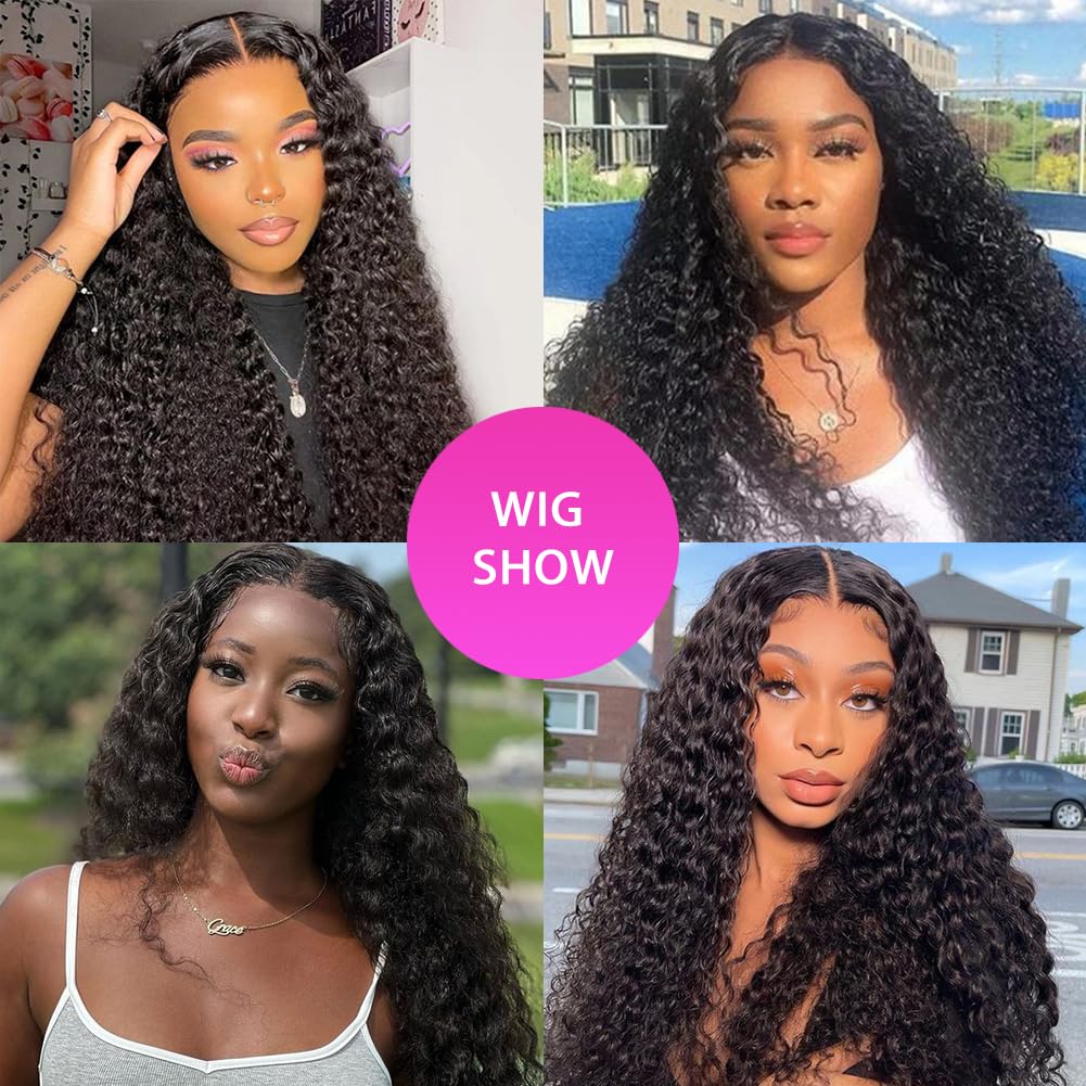 22 inch Curly 7X5 Glueless Wigs Human Hair Pre Plucked Pre Cut Pre Bleached Knots,Wear and Go Water Wave Lace Front Wig with Nat