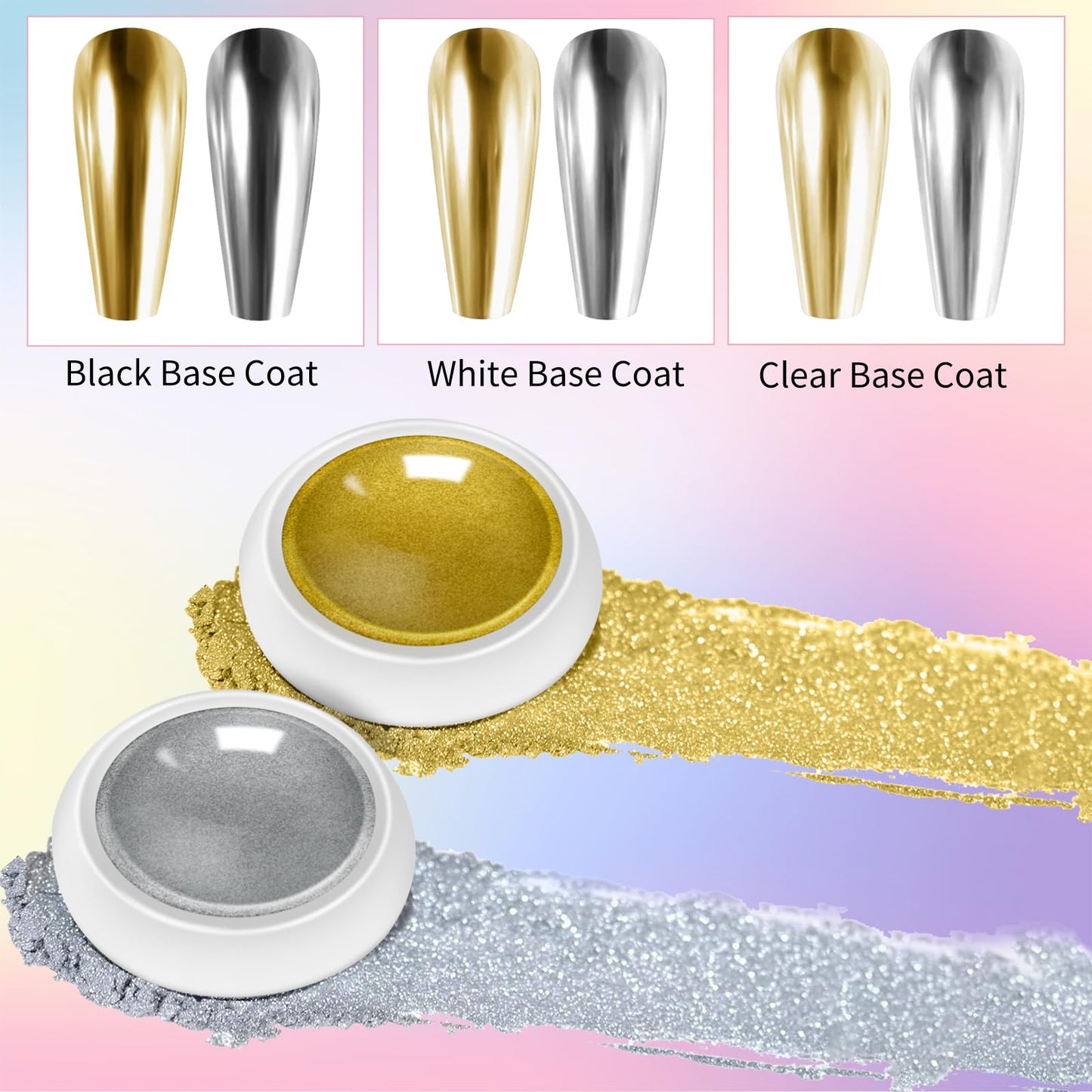 3D Nail Gel and Chrome Nail Powder Kit, 3 in 1 No Wipe Clear 3D Sculpting Gel for Nail Art Carving Molding Rhinestone Glue 15g,