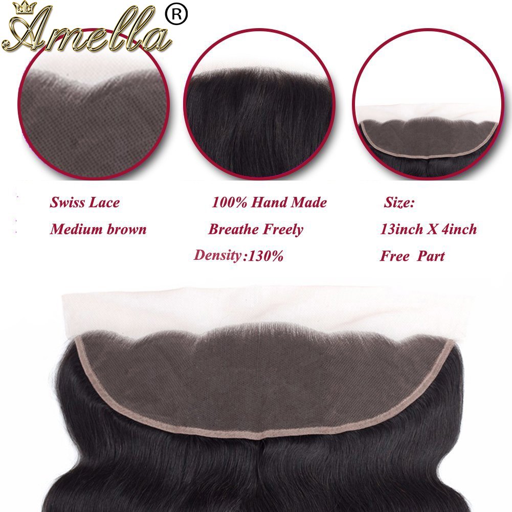 Amella Hair 8A Brazilian Body Wave With Frontal (12 14 16+12 Frontal)100% Unprocessed Brazilian Body Wave Frontal and Bundles Na