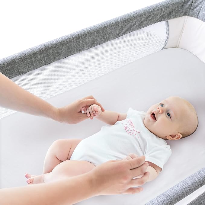Bassinet Sheets Fit for Maxi COSI Iora, Fodoss, Yacul, Cloud Baby and Graco Travel Lite Bedside Sleeper,100% Cotton, 2 Pack, Ultra Soft Bassinet Sheet, White and Gray