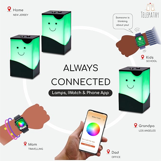 Telepathy Toddlers – No Subscription Friendship Lamps | Long Distance Lights, Free App Based Set-up, Long Distance Relationship Gifts (Set of 6)