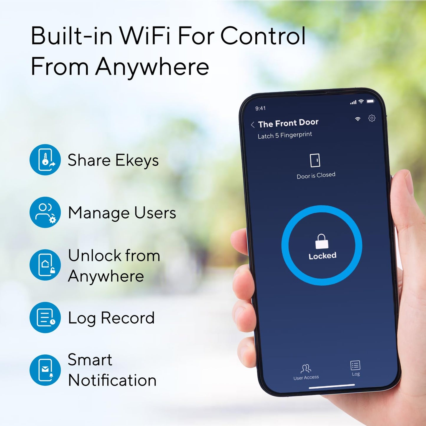 ULTRALOQ Latch 5 Smart Lock, Built- in WiFi 6 Fingerprint Door Handle Lock, Biometric Keyless Entry Door Lever with App, Digital Touchscreen Keypad, Smart Locks for Front Door, App Remote Control