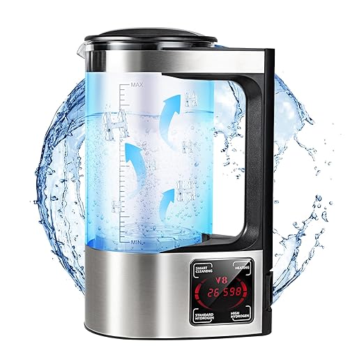 Hydrogen Water Bottle Generator Kettle, 2L Large Capacity Hydrogen Rich Water Machine with Constant Temperature Heating Glass Bottle