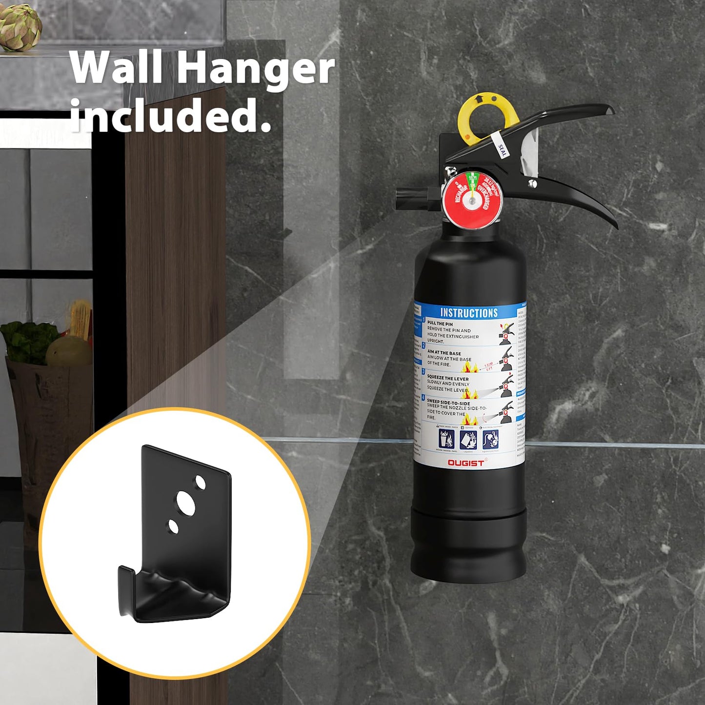 Ougist ABC Dry Powder Fire Extinguisher 2.5 lb 1‑A:10‑B:C Rated with Quick‑Release Handle for Home Kitchen Vehicle Safety Model FF1KG