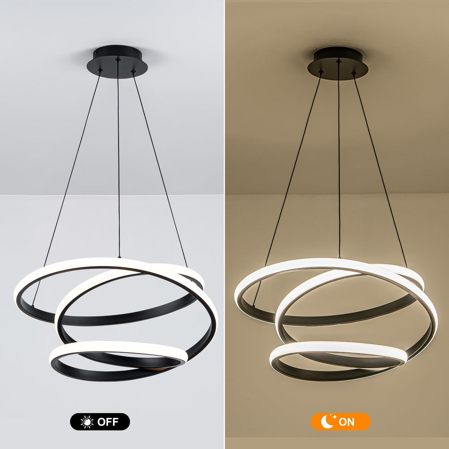 Mayful Modern Chandelier With Remote Control  3-Color Dimmable Led Pendant Light Fixtures  Height Adjustable Kitchen Island Lighting For Dining Room Bedroom Living Room Foyer Office Black 19.7 Inches