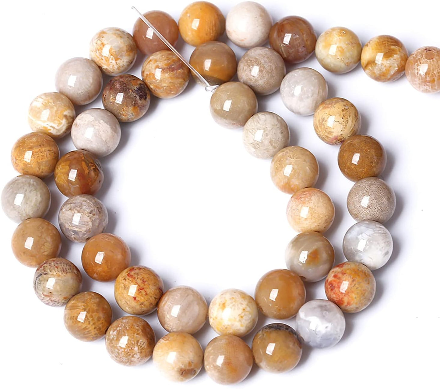 38pcs 10mm Natural Coral Jade Chrysanthemum Stone Beads Round Loose Beads for Jewelry Making,DIY Bracelet Necklace