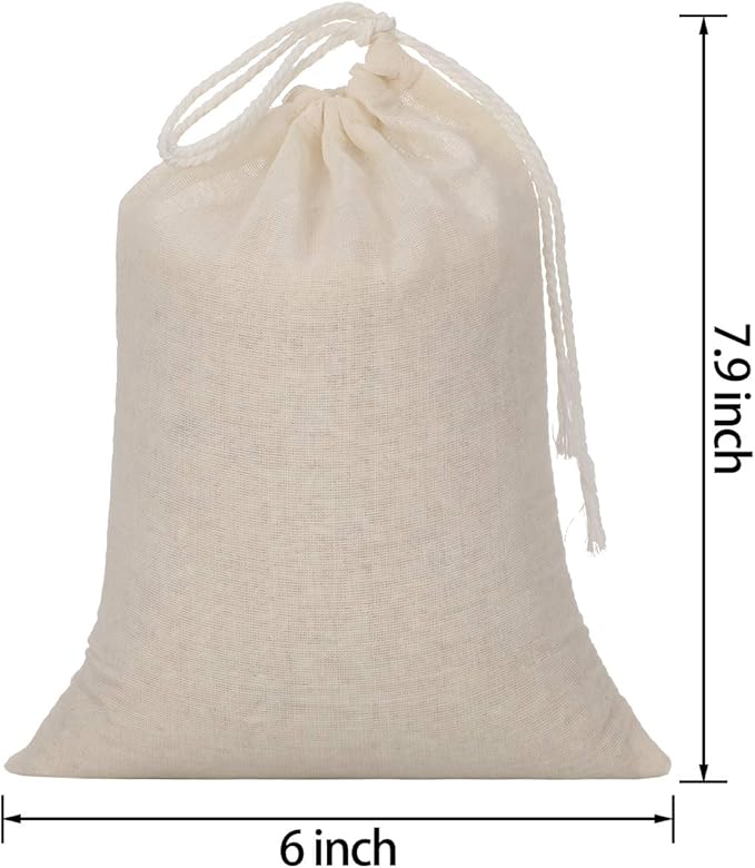 Tatuo 50 Pcs 6 by 8 Inches Muslin Cotton Drawstring Bags Canvas Linen Sachet Bag Reusable Empty Gift Pouch for Party Home Supplies