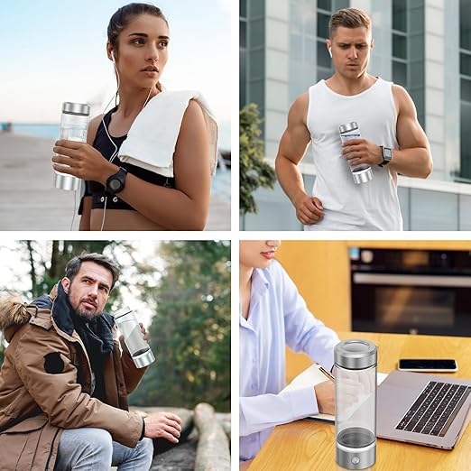 Hydrogen Water Bottle, 2024 New Portable Hydrogen Water Ionizer Machine, Hydrogen Water Generator, Hydrogen Rich Water Glass Health Cup for Home Office Travel (Grey)