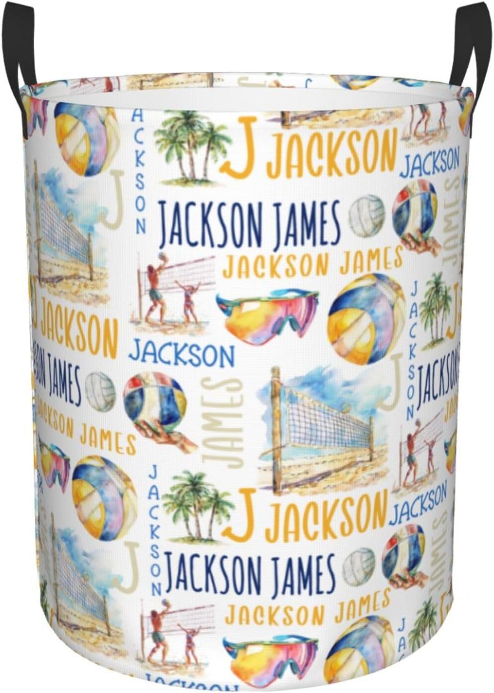 Personalized Volleyball Laundry Basket, Custom Sports Laundry Hamper With Name Gifts For Kids Baby Adults, Collapsible Dirty Clothes Storage Organizer With Handles M 19.6 X 15.7in