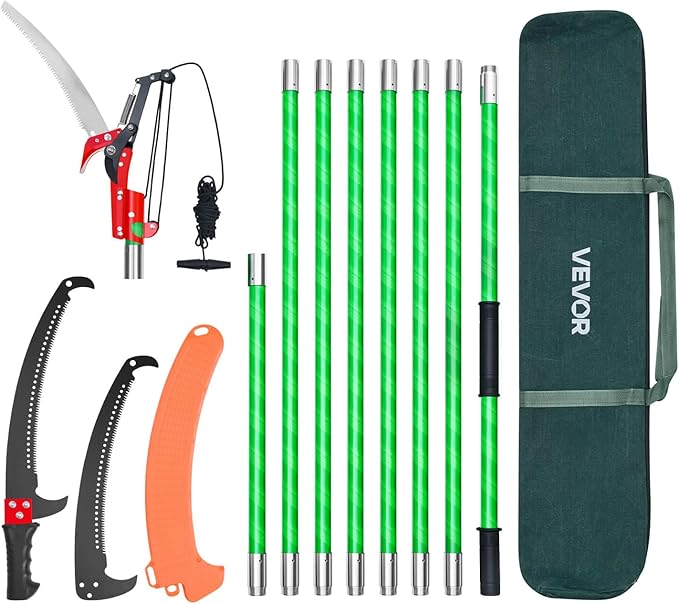 VEVOR Manual Pole Saw, 3.87-27 ft Extendable Pole Tree Pruner with Scissors, Sharp 65Mn Steel Blade, Lightweight Fiberglas...