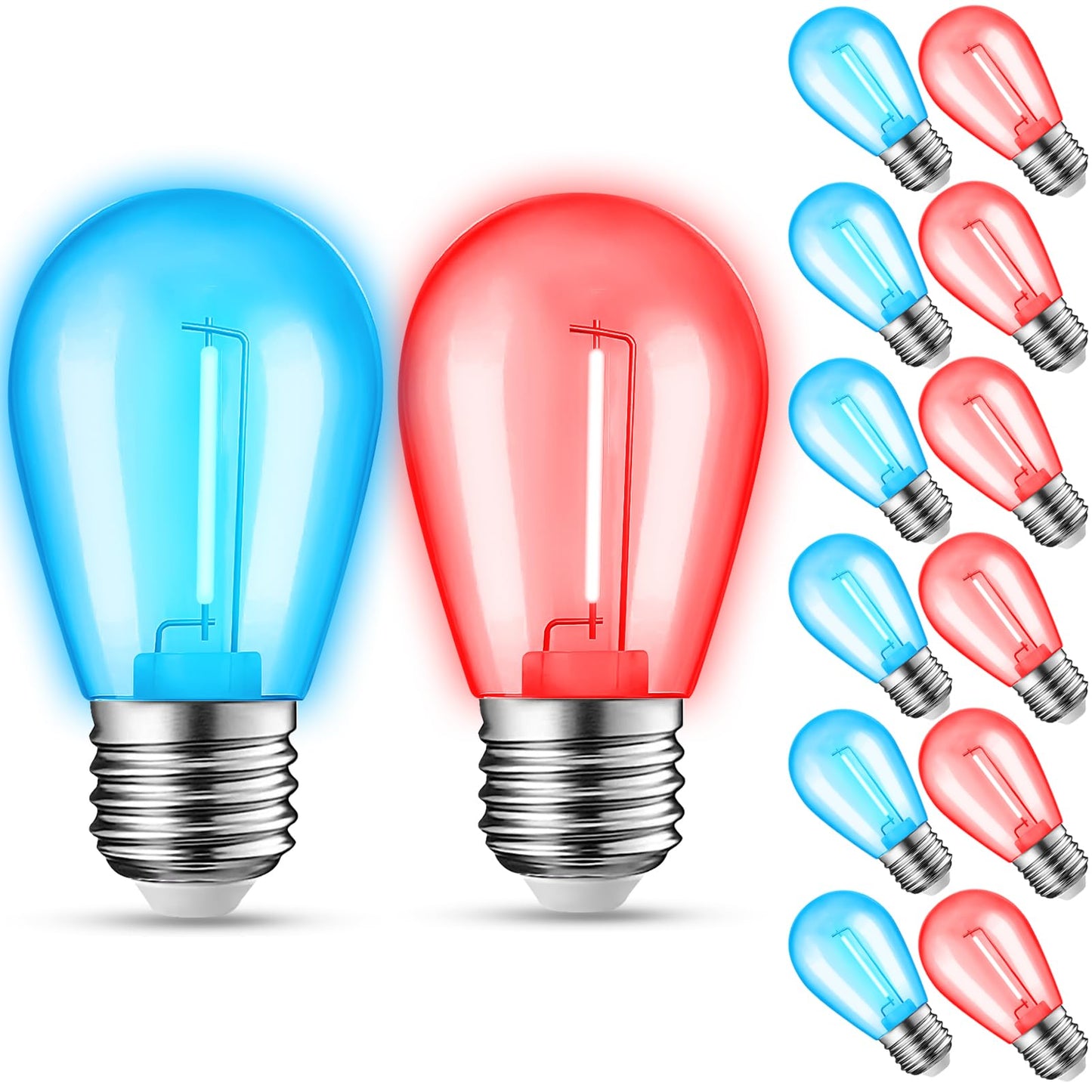 12-Pack Blue Red String Light Bulbs  Patio String Light Replacement Bulb For Outdoor Indoor  1W E26 Base S14 Led Bulbs For Christmas Halloween Holiday Home Decor (6 Blue + 6 Red)