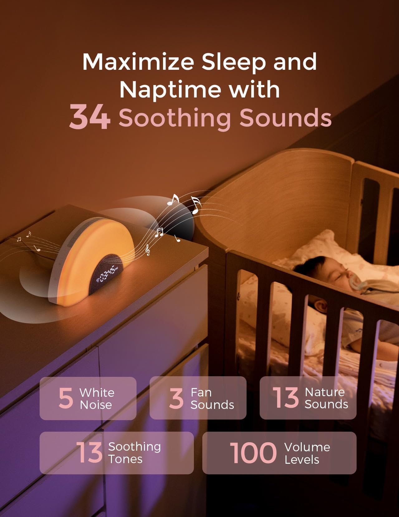 Momcozy Baby Sound Machine & Night Light–White Noise Machine with App Control, Sunrise Alarm, 34 Soothing Sounds–Sleep Trainer for Newborns & Toddlers, Travel Nursery Essential