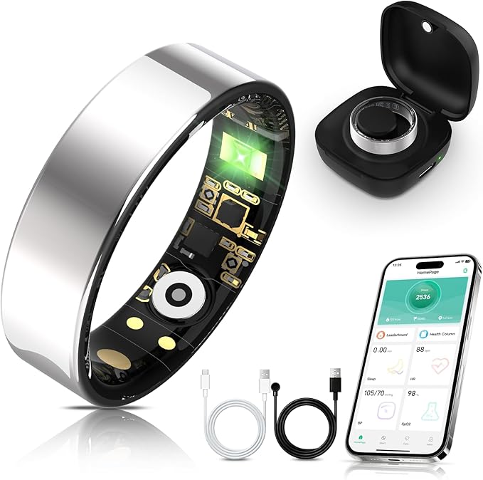 Othelia Smart Ring for Women Men with Sleep Monitoring, Step Counting, Heart Rate, Blood Oxygen, IP68 Waterproof for iPhon...