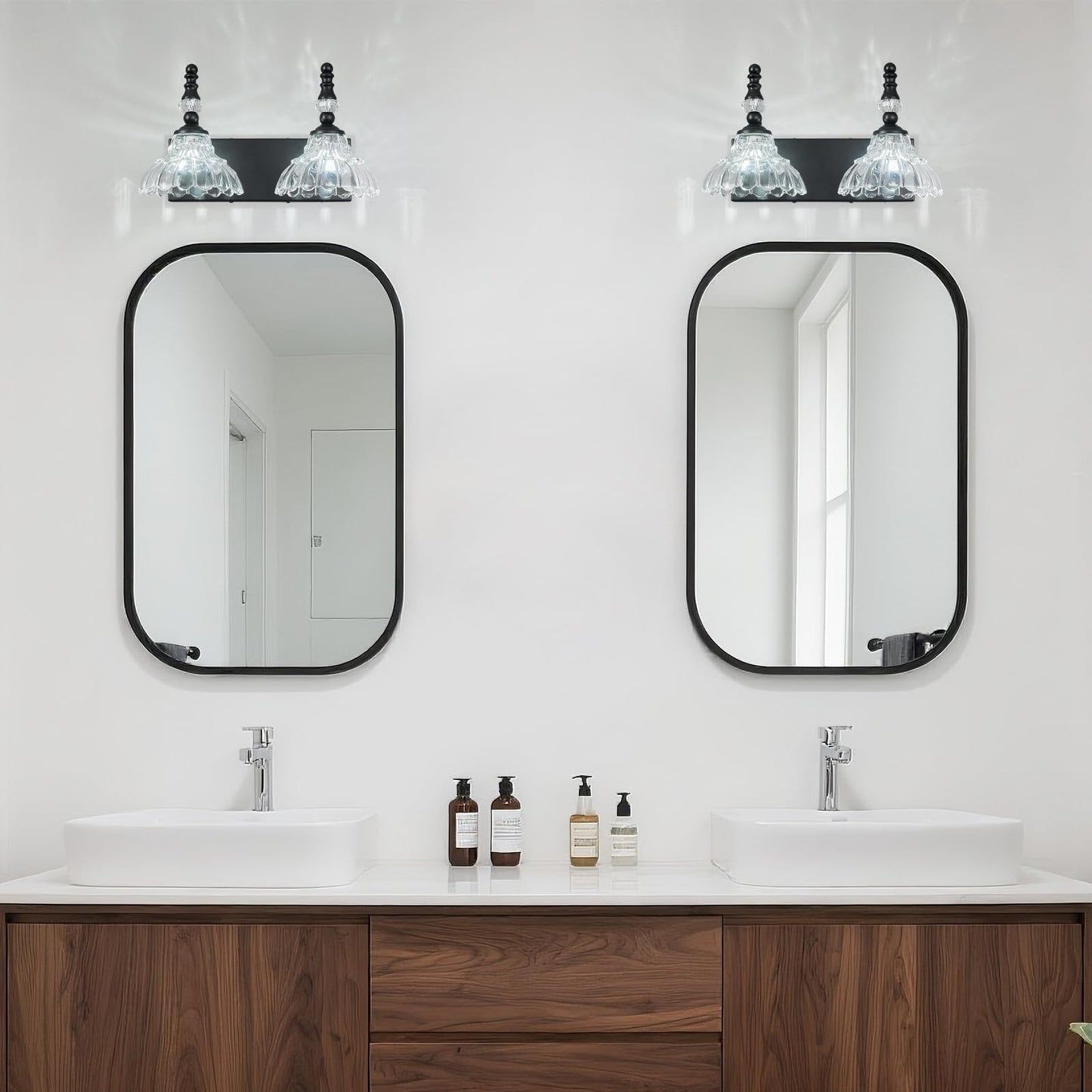 Lbsqj Vintage Bathroom Vanity Light  2-Light Black Vanity Lighting Fixture With Flower Glass Shade  Bathroom Lighting Fixtures Over Mirror