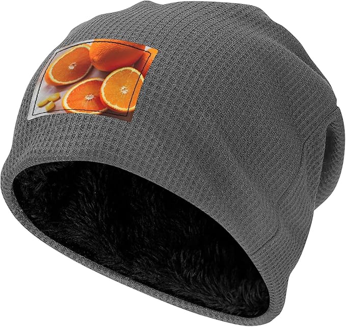 YANYU Fresh Orange Fruit Print Lightweight Waffle Pullover Hat Men Women Winter Headwear Outdoor Camping Travel