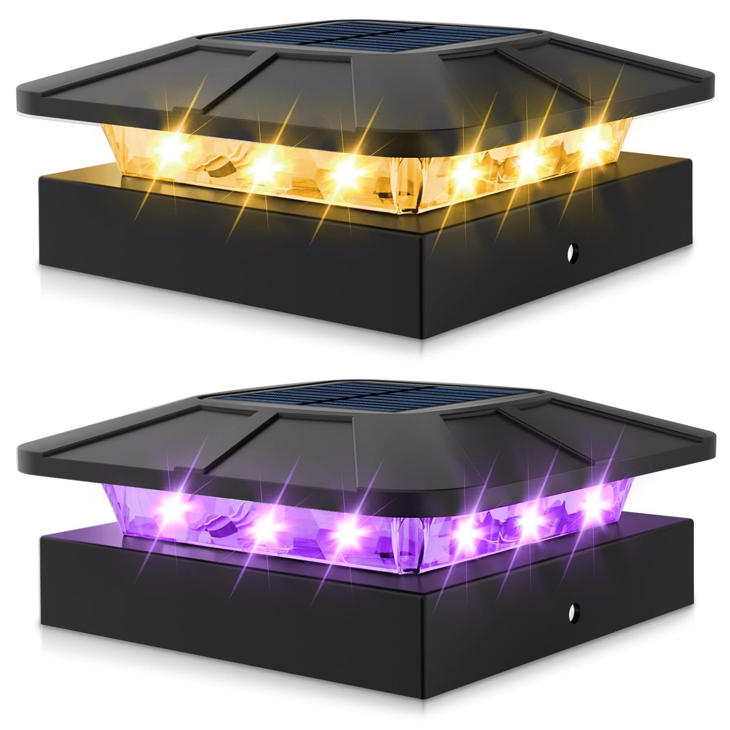 Peasur 2 Packs 4X4 Solar Post Cap Lights Outdoor  Purple & Warm White Led Fence Caps Light Waterproof  Wood & Vinyl Post Top Lighting For Deck Mailbox Railing Porch Outside