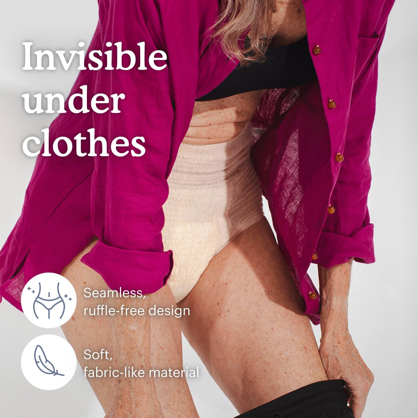 Because Discreet Maximum Adult Incontinence & Postpartum Underwear for Women, High Absorbency, Disposable, Absorbs Up to 4 Cups, Beige, Small/Medium, 20