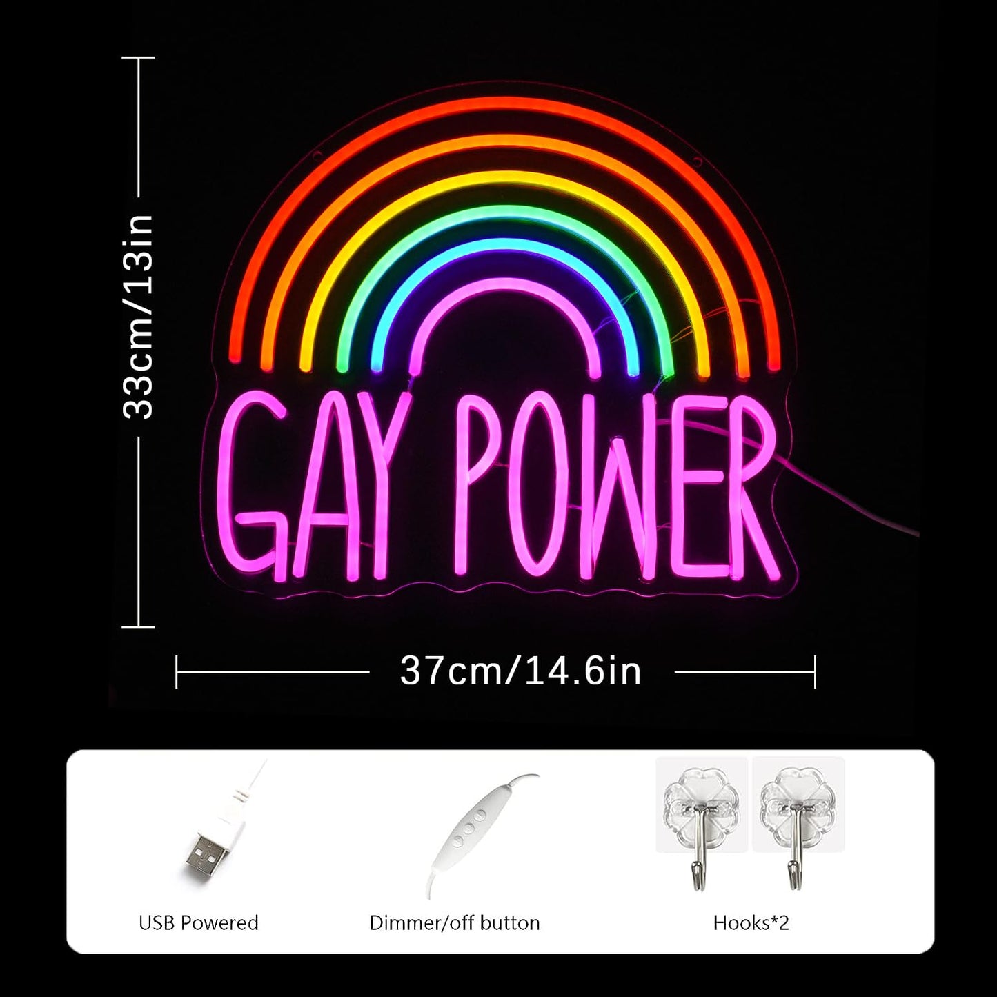 Lmsignly Gay Power Neon Sign Rainbow Neon Light For Wall Decor Dimmable Pink Letter Neon Light Sign For Gay Bar Prideclassroom Decor Bedroom Living Room Club Nursery Christmas Gift