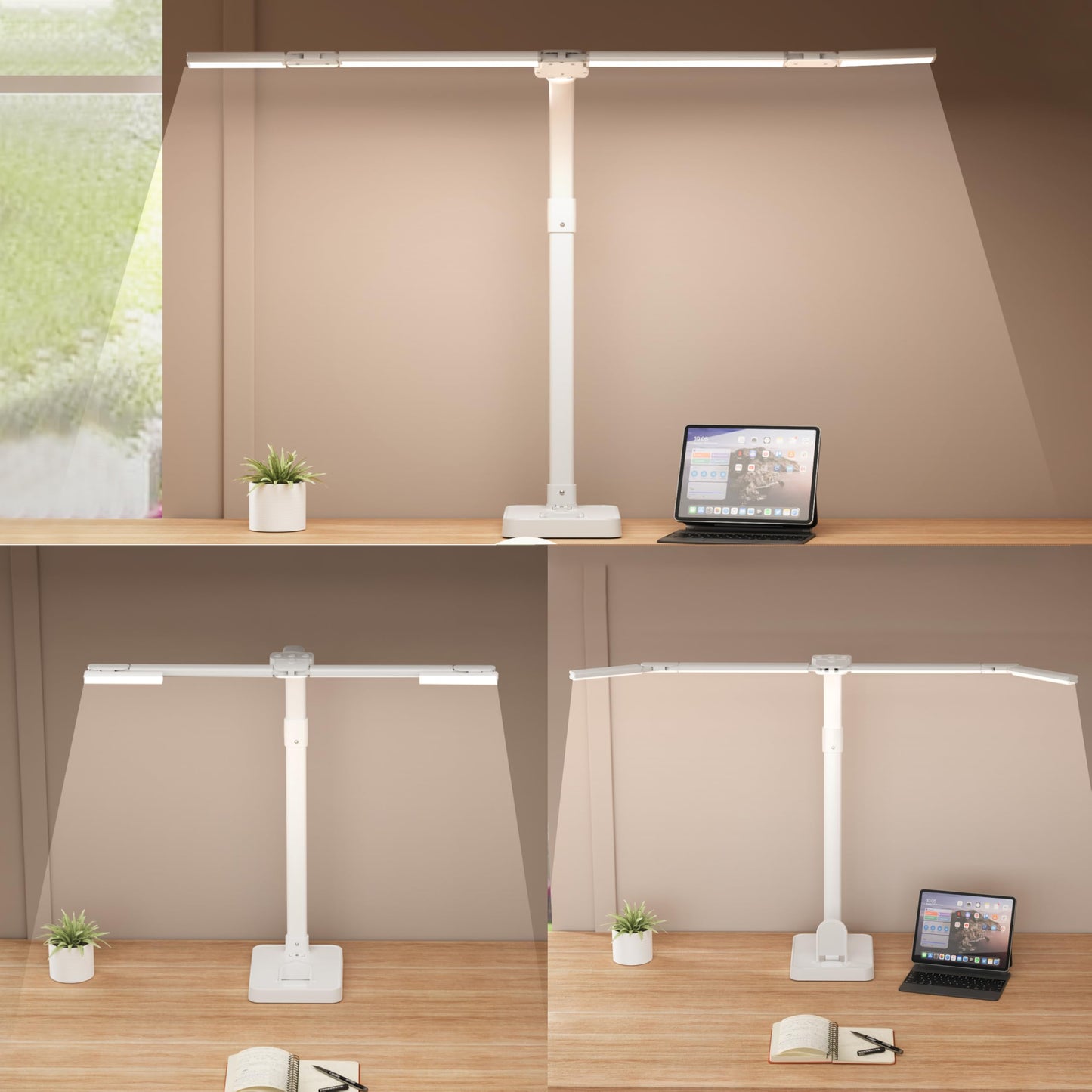 Sandiea Led Desk Lamp For Home Office - 24W Bright Double Head Desk Light With Clamp Eye Caring Architect Task Light 25 Lighting Modes Adjustable Flexible Gooseneck Lamp (All White)