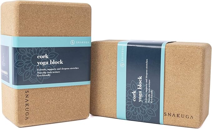 SNAKUGA Cork Yoga Block 2 Pack for Pilates, 4'' or 3'' Non-Slip & High Density Blocks for Meditation, Fitness and Stretchi...