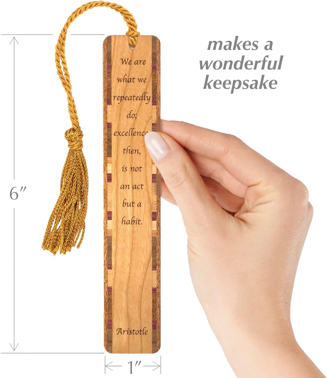 Aristotle Excellence Quote, Engraved Wooden Bookmark - Also Available with Personalization - Made in USA