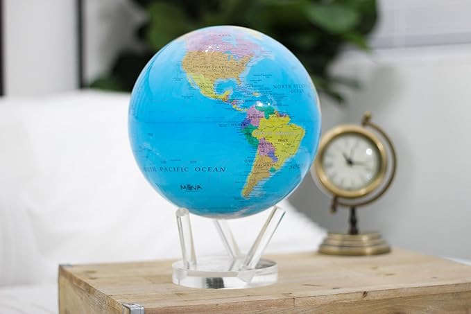 MOVA Globe – Blue Political Map 4.5” | Rotating World Globe Powered by Light | Educational Home Decor, No Batteries or Wires Needed