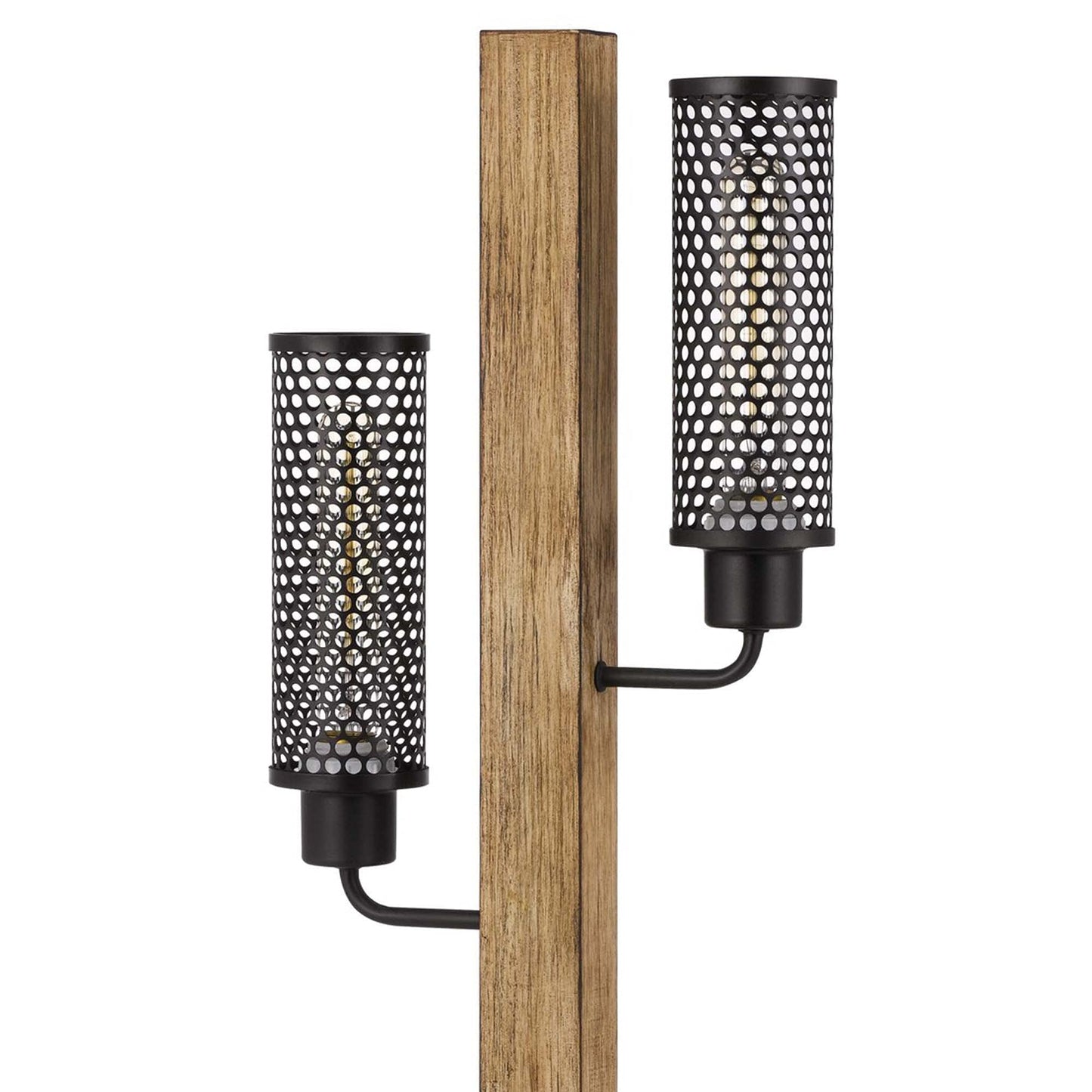 Benzara Wooden Table Lamp with 2 Metal Mesh Shades, Model BM241805, Brown and Black