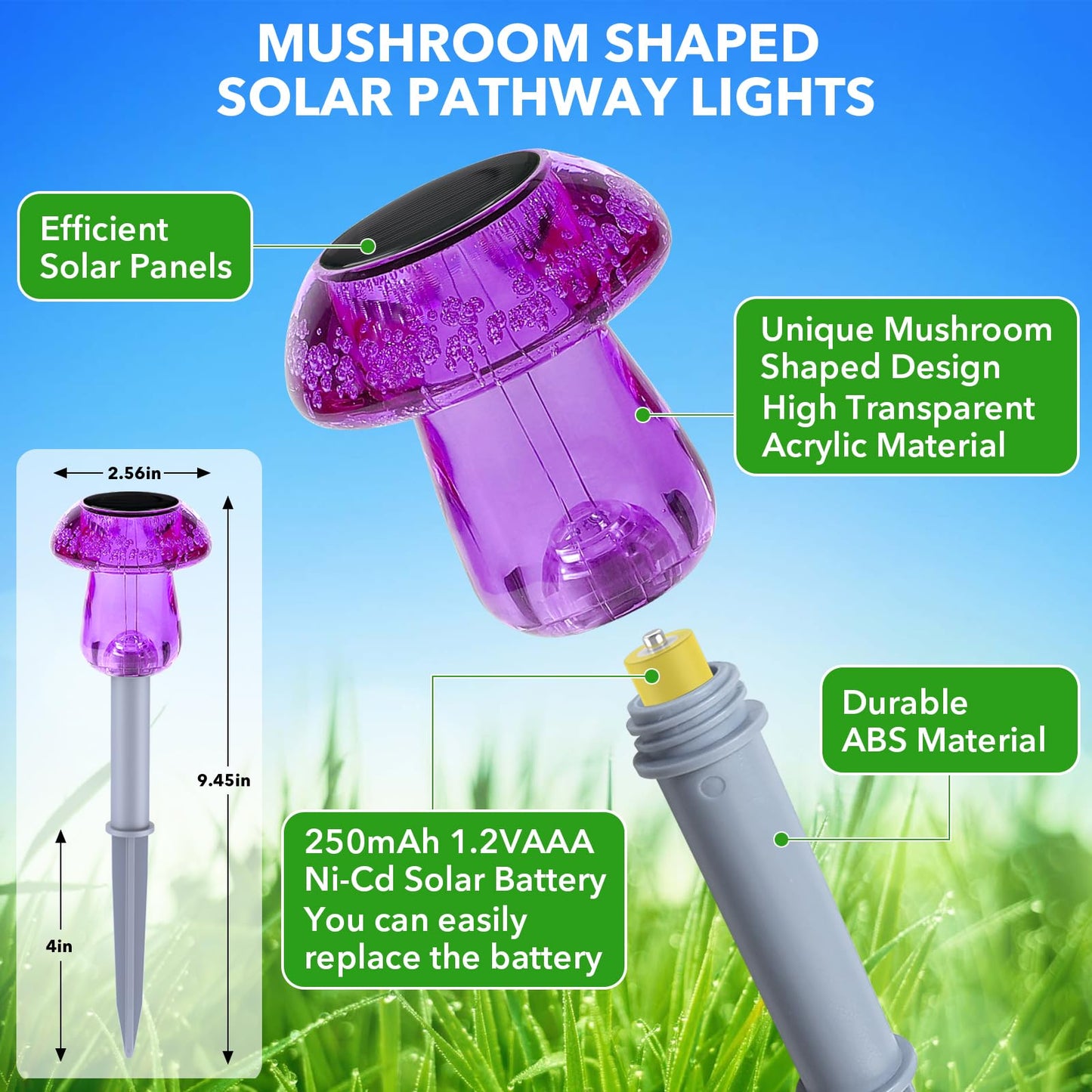 Solar Lights Outdoor  16 Pack Mushroom Lights Outside Waterproof  Solar Powered Led Lighting For Garden  Yard  Landscape  Path  Pathway  Lawn  Walkway  Driveway  Backyard Halloween Decor (Purple)