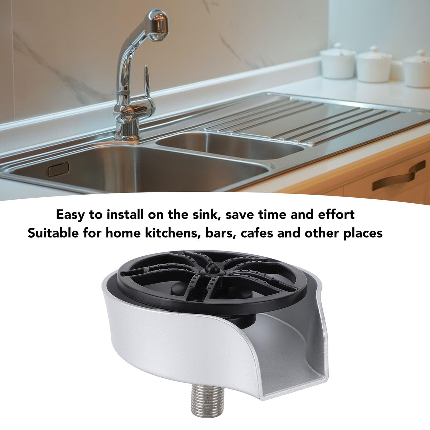 Automatic Glass Rinser for Kitchen Sink, Stainless Steel Cup Washer with G1/2 Thread, Professional Corrosion-Resistant Pressure Glass Washer, ABS Plastic Base Stainless Steel Tubes