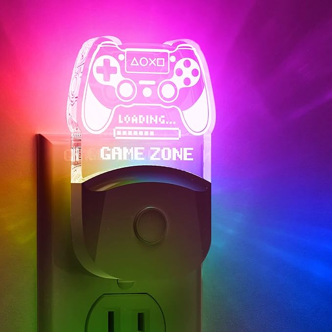 LED Game Sign Gamepad Shape Night Light, Plug in Night Light with Multi Color Personalized, Dusk to Dawn Sensor, Ideal for Boys, Game's Room Decor, Bedroom
