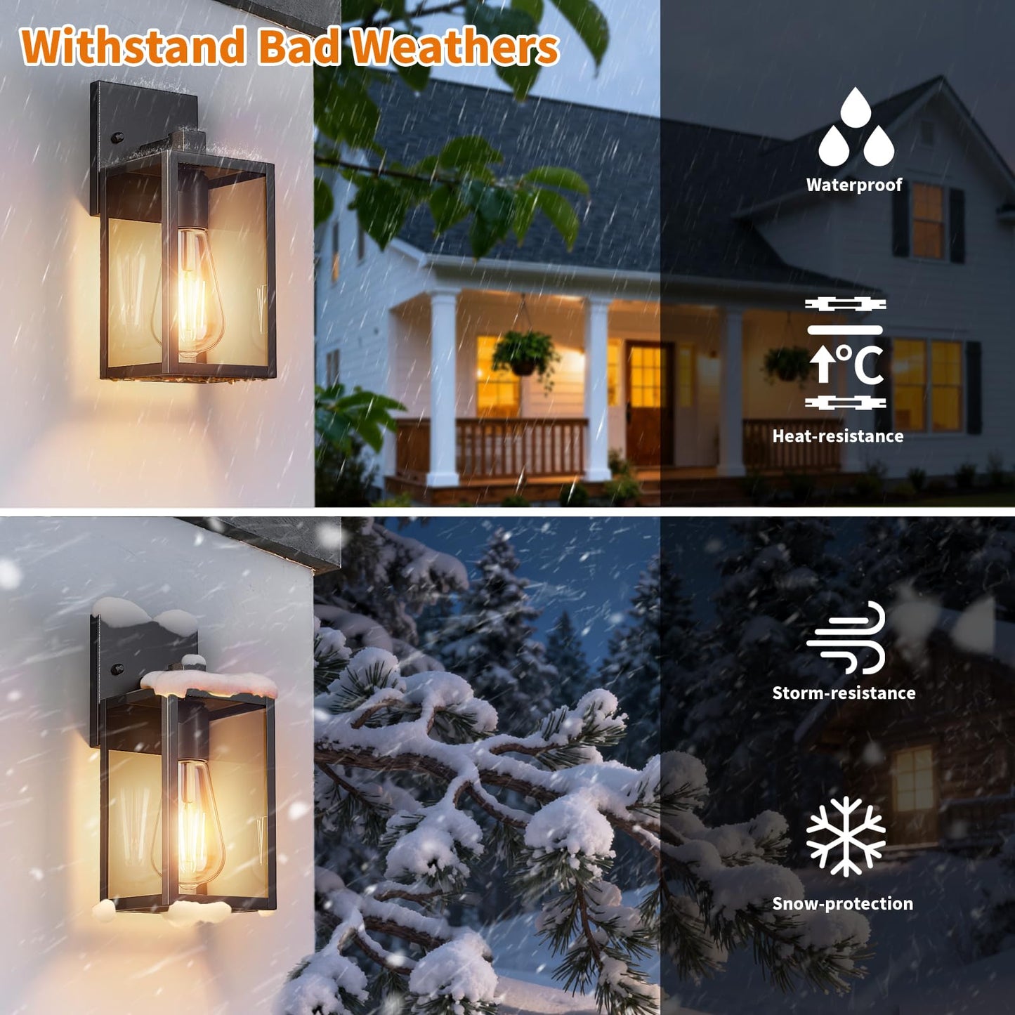 Outdoor Light Fixtures Wall Mount  Waterproof Front Porch Lights  Modern Exterior Lighting Fixtures With E26 Socket  Black Wall Sconces Lantern Lamp  Outside Lights For House  Garage  Patio (2 Pack