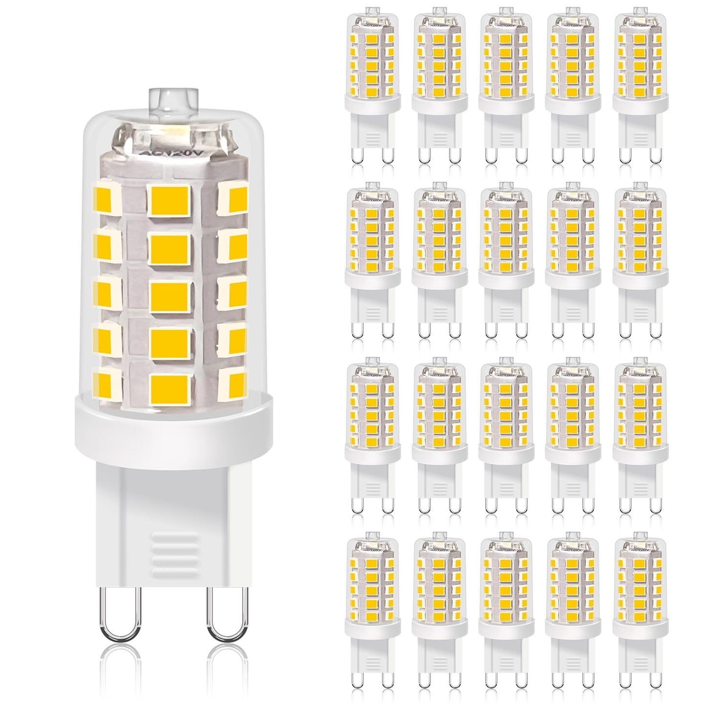 Bubo G9 Led Bulb 3000K Warm White 430 Lumens  3W Equivalent 40W T4 G9 Halogen Replacement  360Beam Angle 120V Non-Dimmable No-Flicker G9 Light Bulbs For Crystal Chandelier Lighting  20 Pack