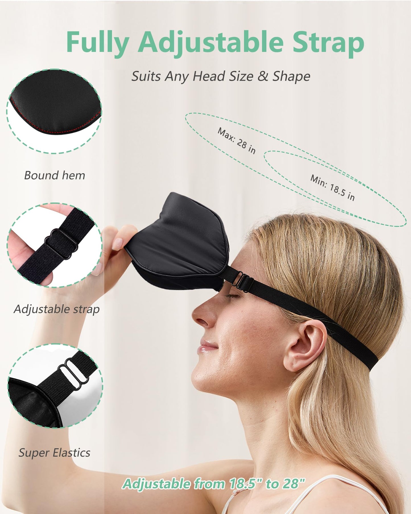 BeeVines Sleep Mask, 2 Pack 100% Real Natural Silk Eye Masks with Adjustable Strap for Sleeping, Mulberry Silk Eye Sleep Shade Cover, Blocks Light Reduces Puffy Eyes Traveling Gifts (Black & Black)