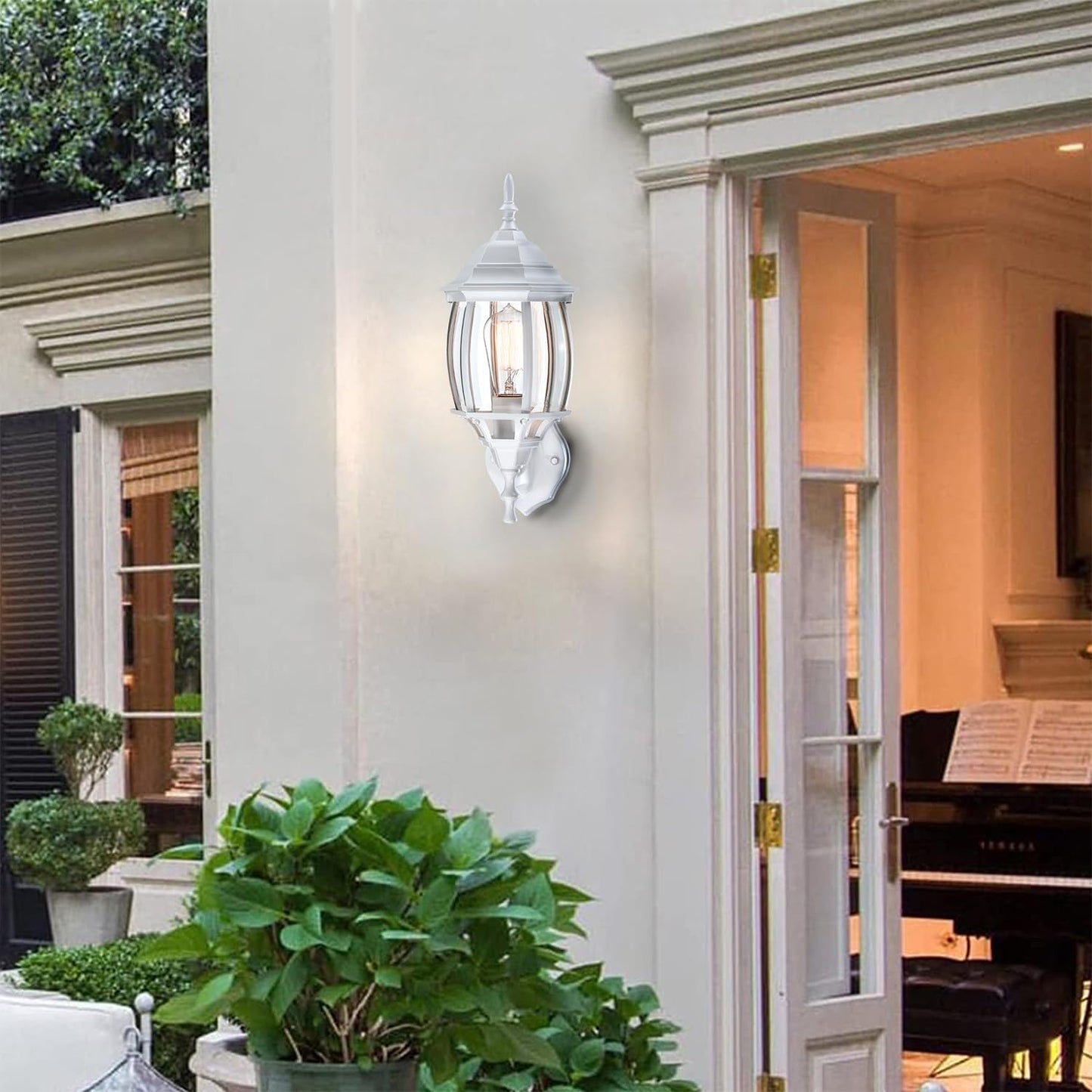 Faymart Lighting 2 Pack White Porch Light - Outdoor Wall Sconce 16.8In White Outdoor Light Fixture For House Garage Metal And Glass Exterior Wall Lantern For Front Door Balcony  E26