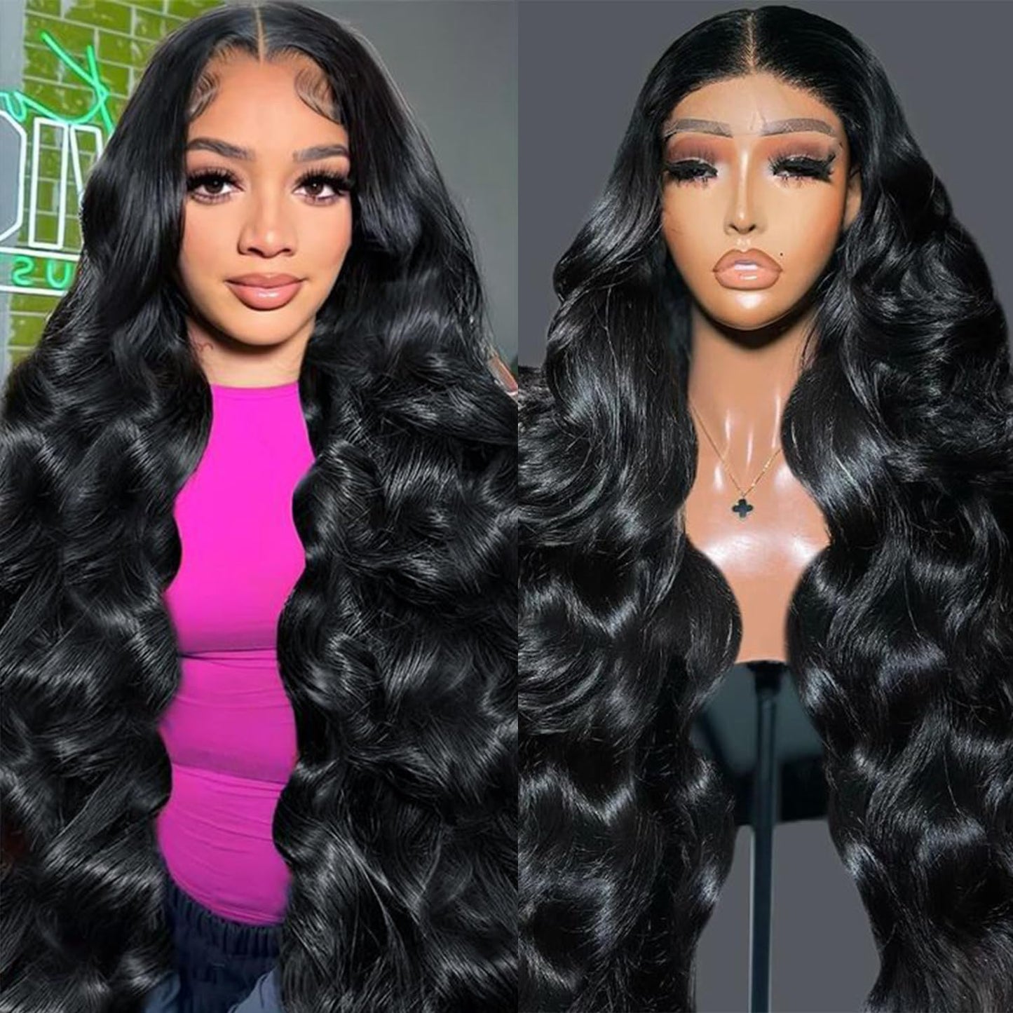 Mihugass Body Wave 13x6 Lace Front Wigs Human Hair For Women 250% Density Jet Black Lace Frontal Wigs 280g HD Transparent Gluele