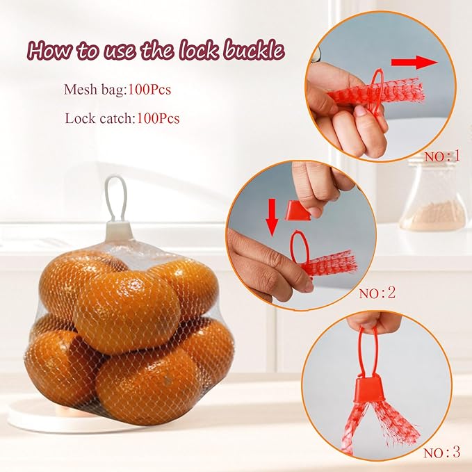 Limso 100 PCS Seafood Boiling Bags, 24 Inch Seafood Bag Onion Bag Mesh Nylon Netting, Reusable Mesh Produce Bags, With 100 Pcs Loop-Style Closures (White)