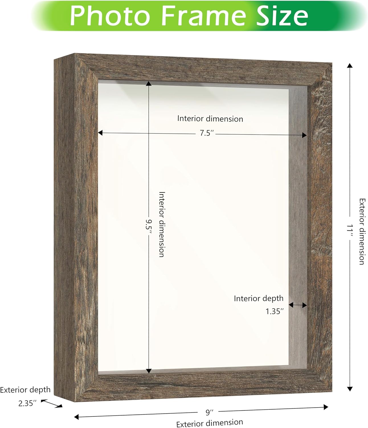 FrameWorks 8x10 Driftwood Wooden Shadow Box Frame – Soft Felt Back, Tempered Glass, and Included Elegant White Ball Push Pins