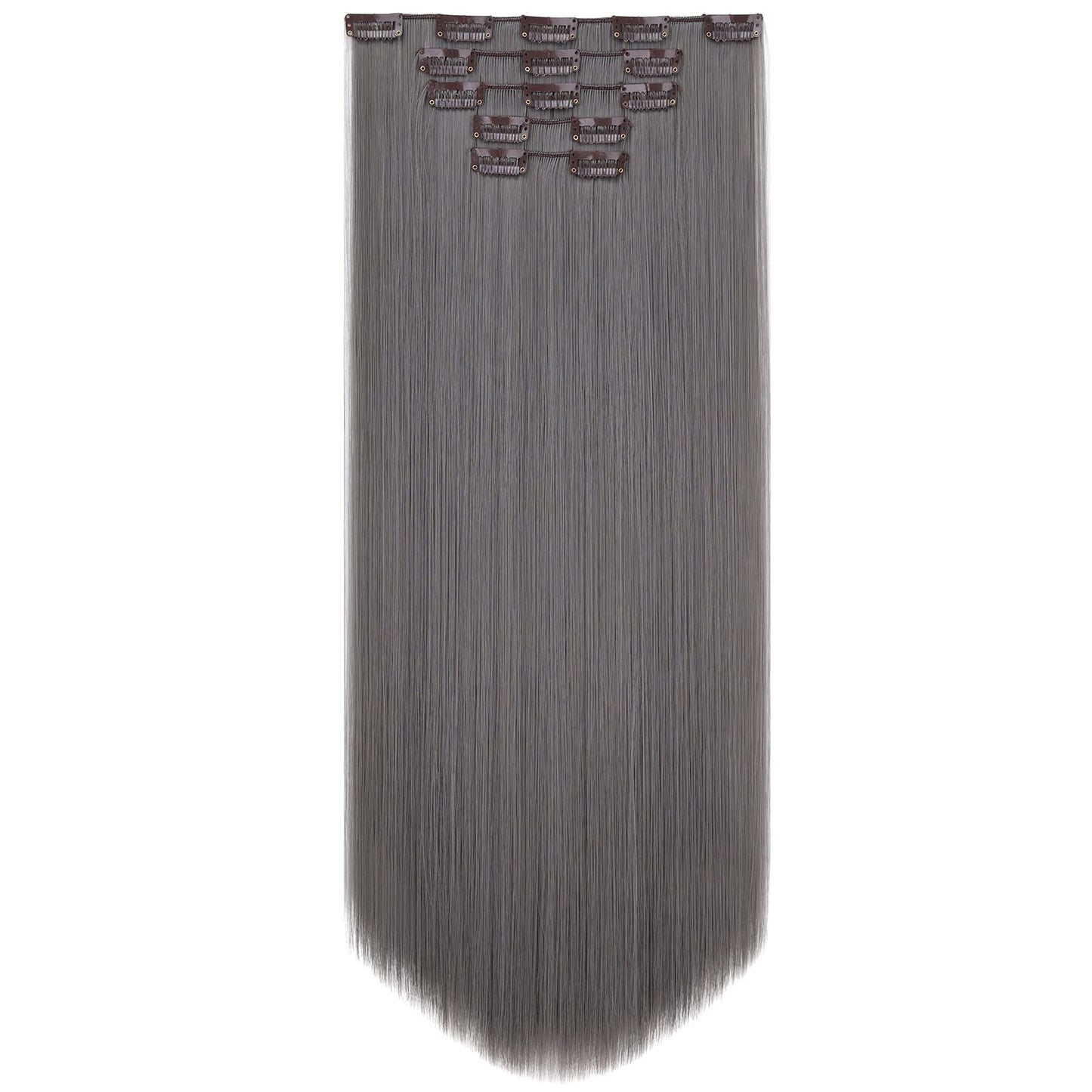 HSPJHTM Clip-in Hair Extensions, 22" Dark Gray Synthetic Straight Hair, 5PCS for Full Head