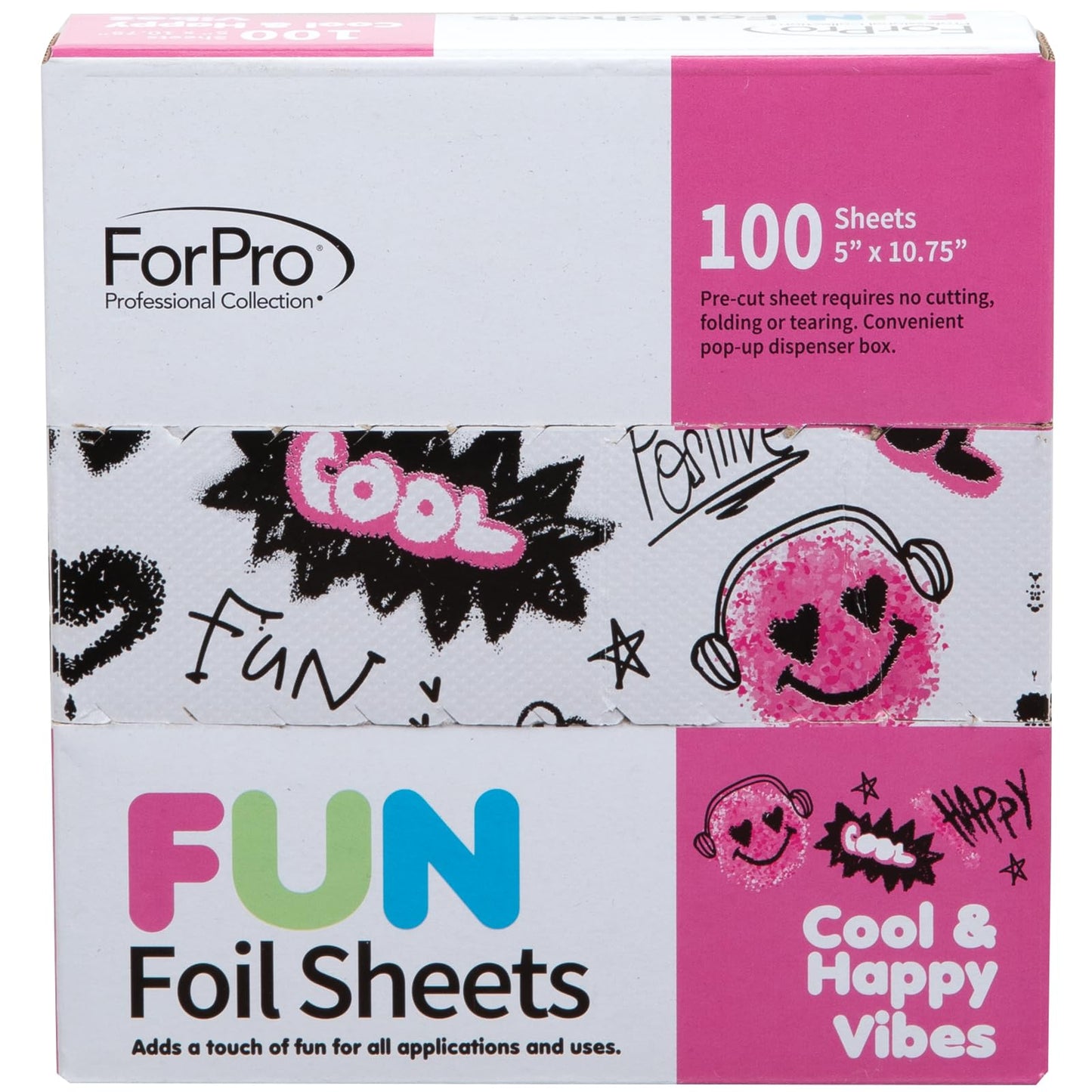 ForPro Professional Collection FUN Cool & Happy Vibes Foil Sheets, Aluminum, Pop-Up Foil Dispenser, Hair Foils for Color Applica