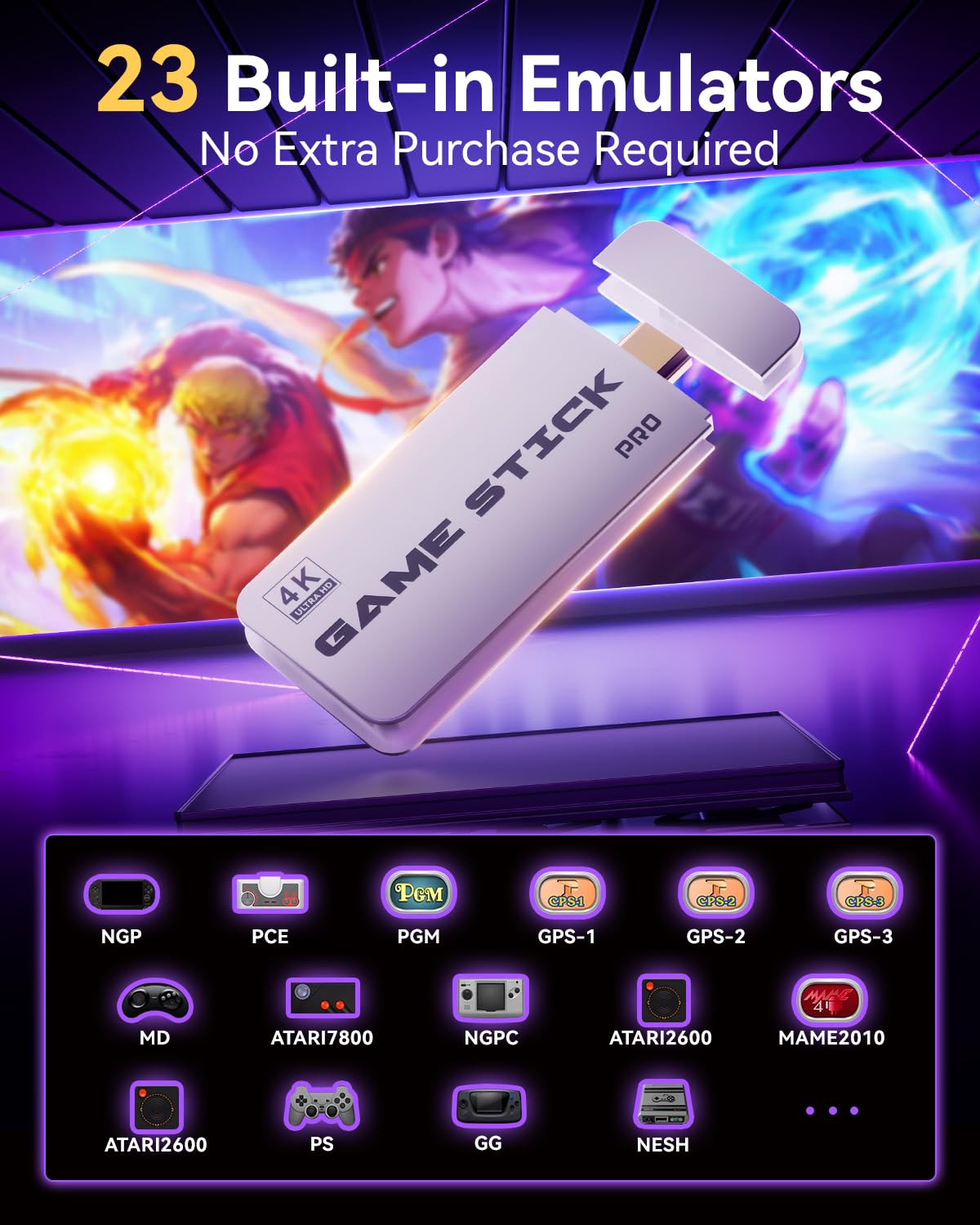 2026 Upgraded Retro Gaming Console Stick, Classic Video Games Stick with 4K HDMI, Built-in 23 Emulators, 20000+ Games - Plug & Play TV Video Gaming Stick with Upgrade Dual 2.4G Wireless Controllers