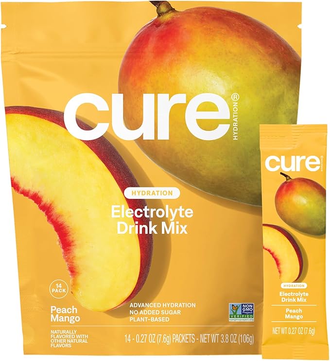Cure Hydration | Plant-Based Electrolyte Drink Mix | No Added Sugar | FSA-HSA | Dehydration Relief Powder Made with Coconu...