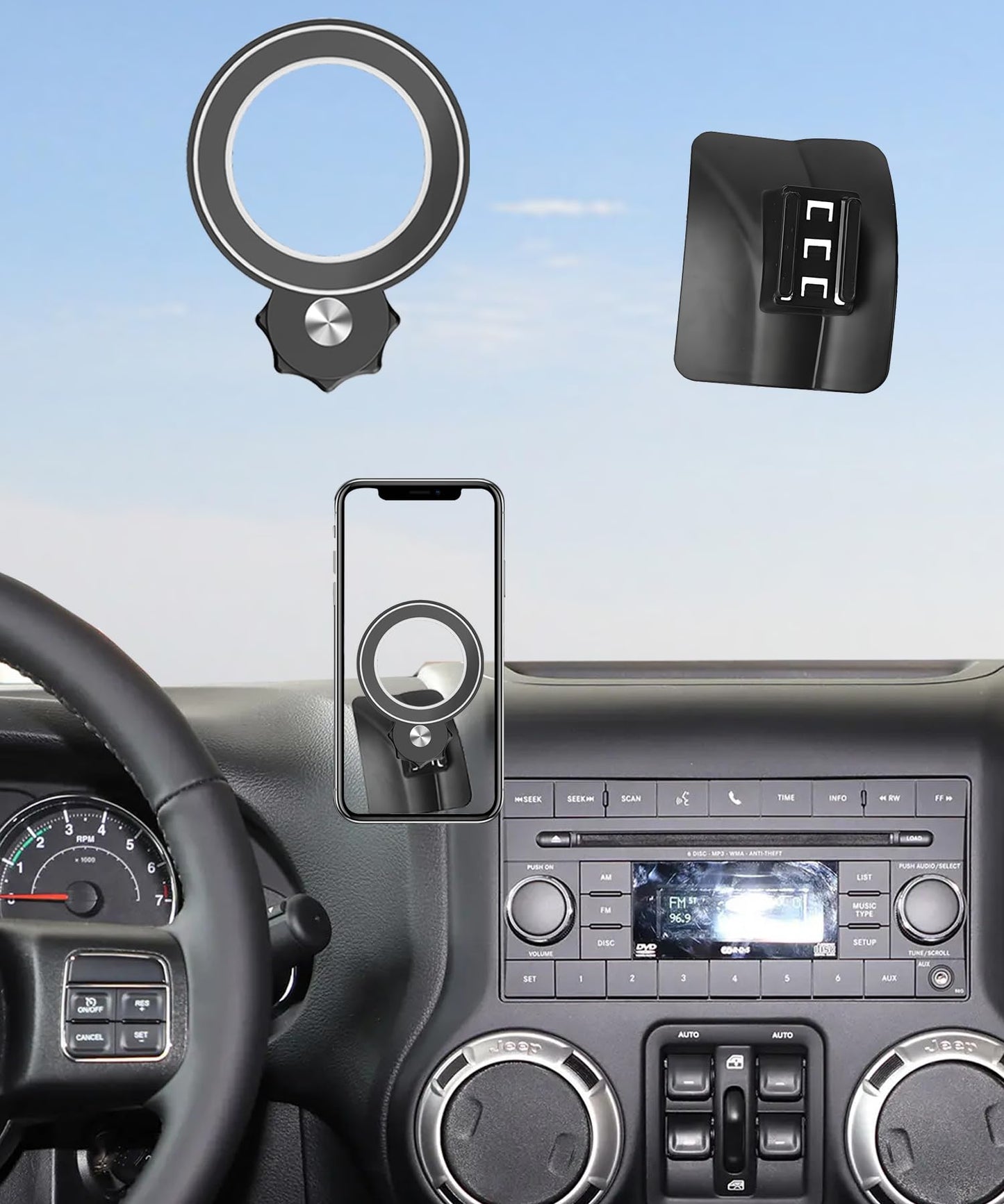 Abeeygeomarn Magnetism Car Phone Holder For 2011-2017 Jeep Wrangler Jk Jku Accessories Compatible With Magsafe Hands-Free 360 De