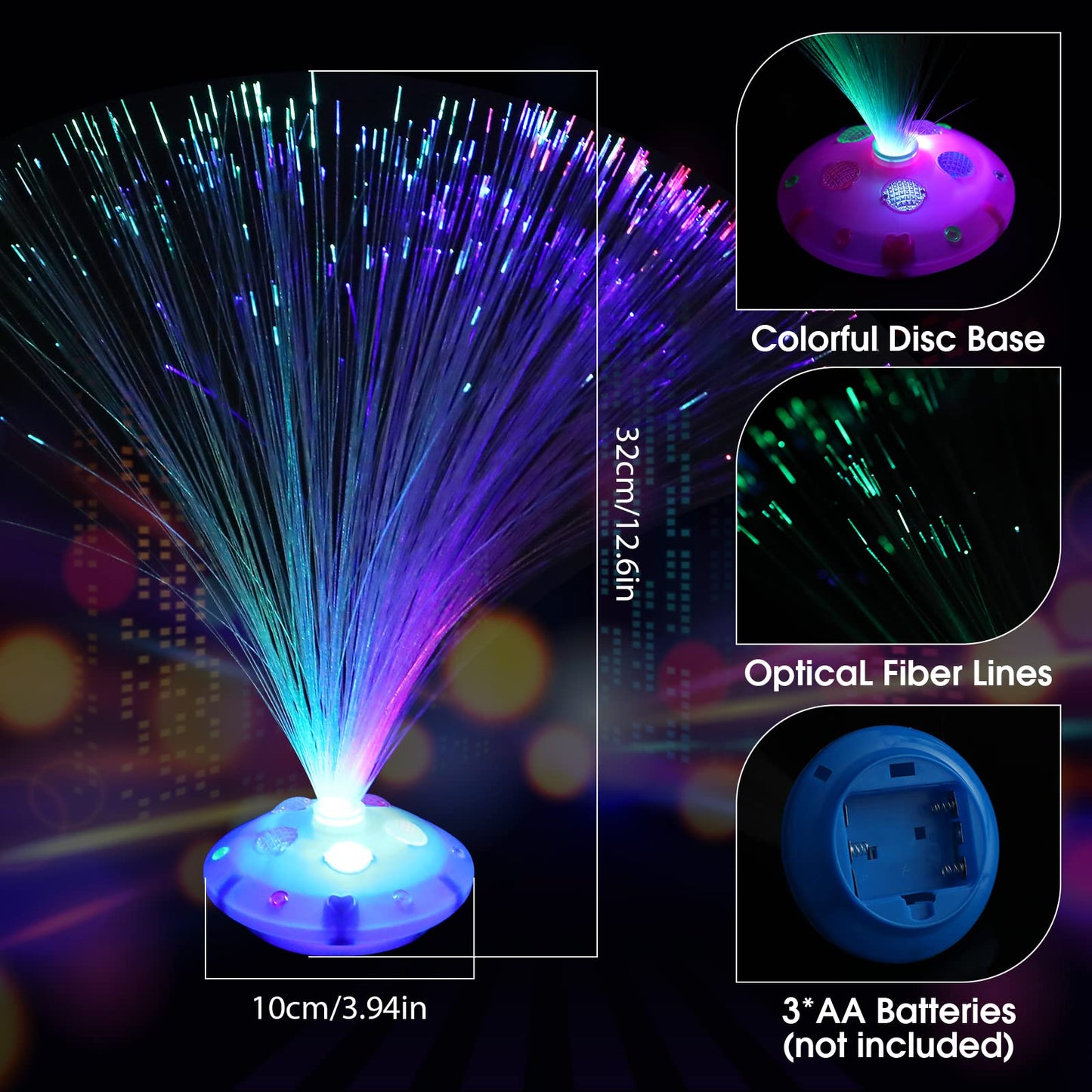 Retisee 12 Pcs Fiber Optic Lamp Multicolored Centerpiece Optic Lights Battery Powered with Cone Base Illuminated Crystals for Room Wedding Holiday Tables Disco Party