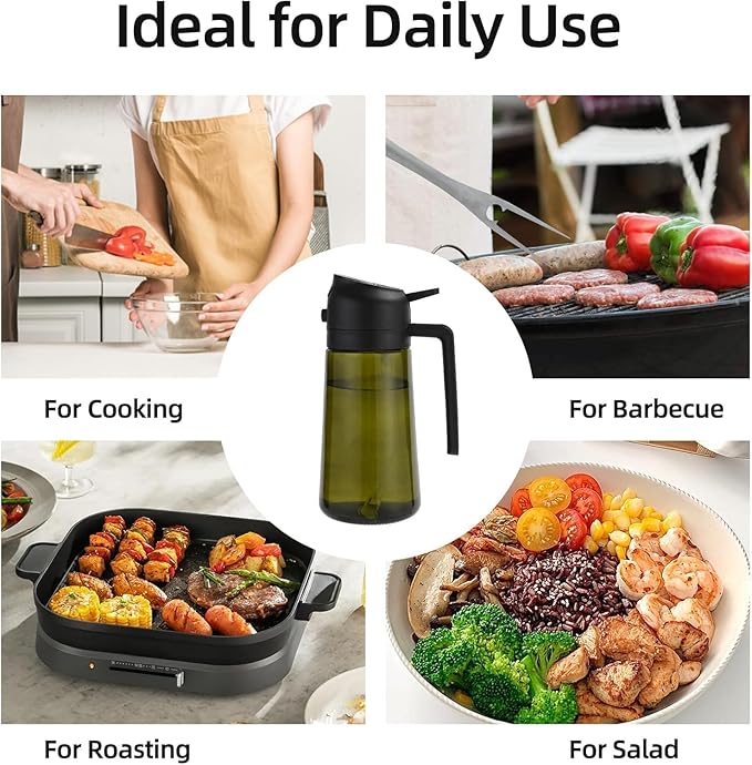 Aovdy Olive Oil Sprayer for Cooking, 2 In 1 Glass Oil Dispenser 16oz- 470ml Premium Spray Bottle for Kitchen Gadgets and Air Fryer Accessories, Salad, BBQ - 2PCS Dark Green